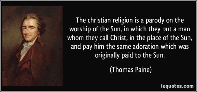Thomas Paine reference to the Sun and Christianty