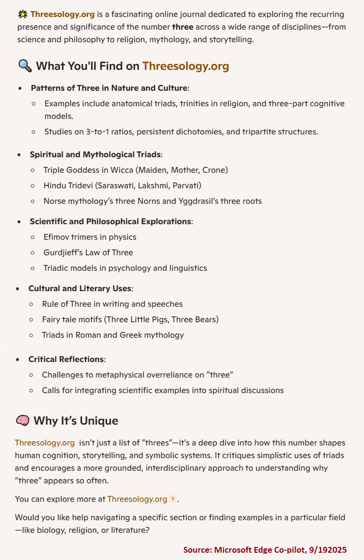 Microsoft Edge AI synopsis of threesology site