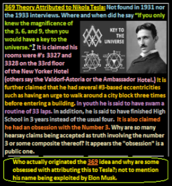 Who created the ideas of Tesla's interest in the Number 3? Tesla and the Number 3
