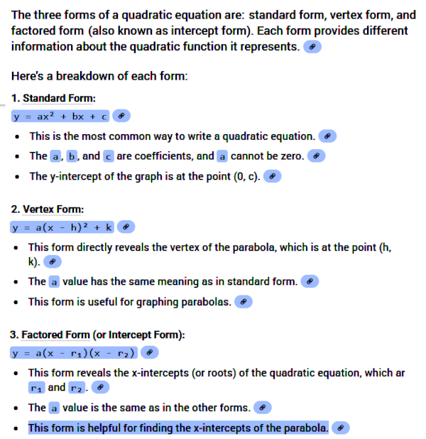 3 forms of the Quadratic equaton