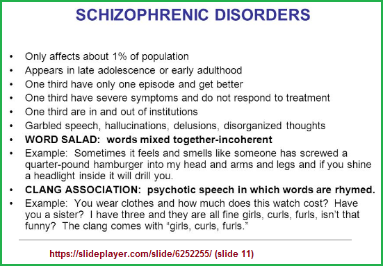 1, 2, 3 patterns in a description of schizophrenia