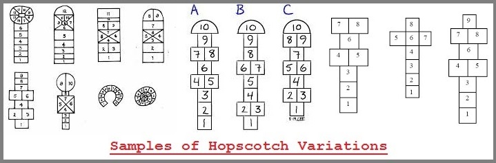 Variations of the Hopscotch game exhibiting geometric patterns