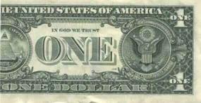 Back of dollar bill folded once