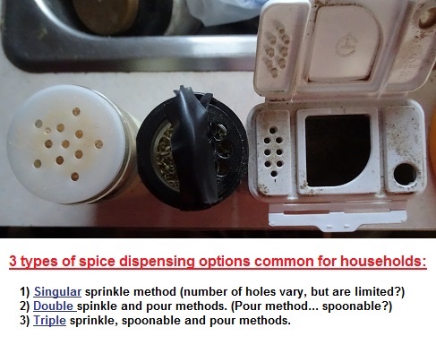 3 examples of dispensing spice 3 spice pouring options