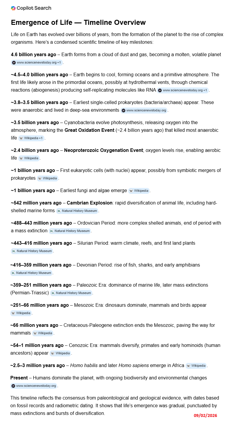 Timeline of emerging life