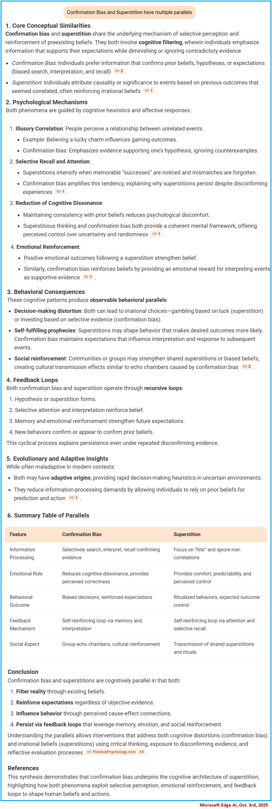 Parallels seen with Confirmation bias and Superstition Microsoft edge of Confirmaion bias and Superstition