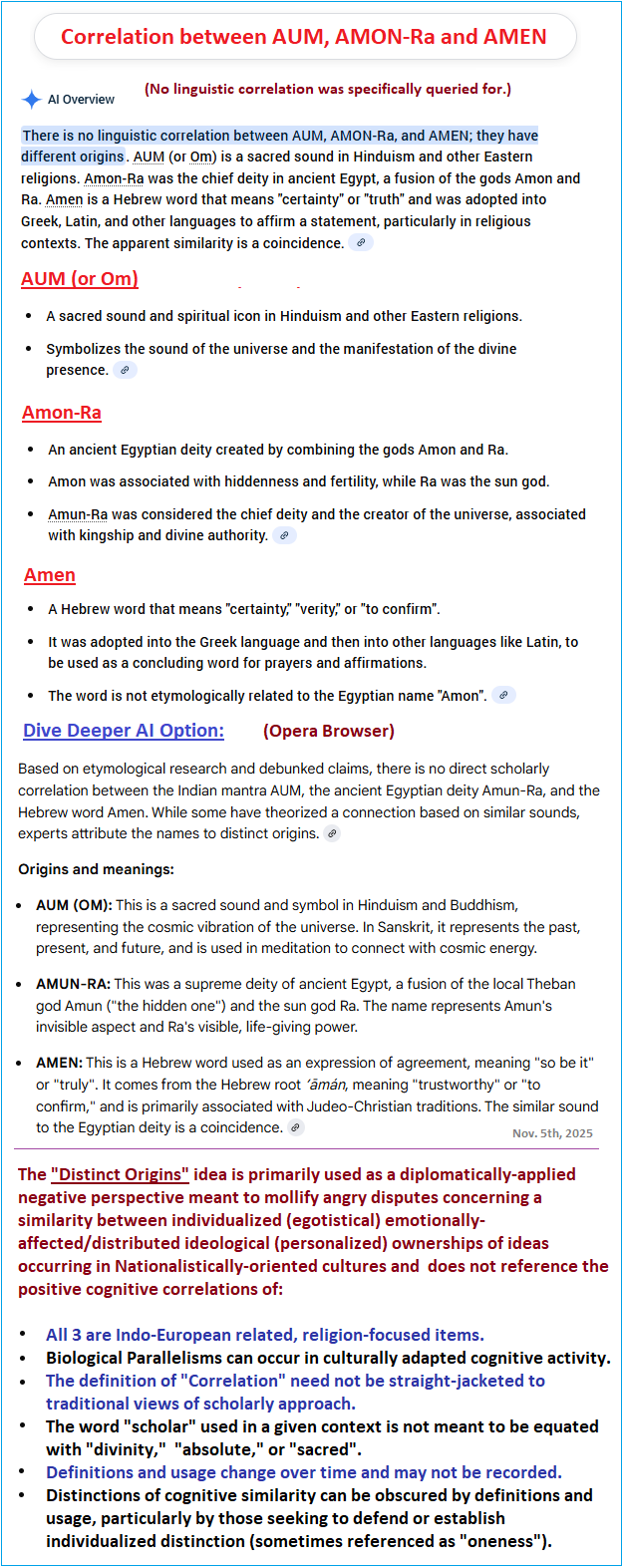Correlating AUM, AMON-Ra, and AMEN