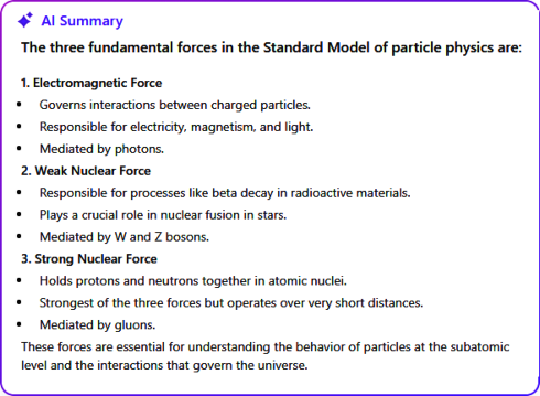 AI generated answerfor 3 standard model forces.