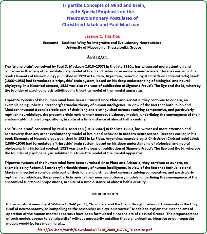 Tripartite brain article by Lazaros C. Triarhou Tripartite Brain concepts article
