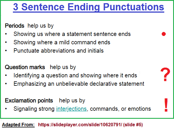 Sentence Ending Punctuation Marks in English